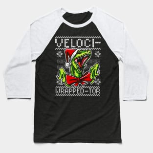 Funny Velociraptor Dinosaur Themed Ugly Christmas Sweater Baseball T-Shirt